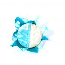 Bague « Puerto », création unique et originale  Espeleta, en pâte polymère et tissu batik turquoise