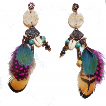 Boucles d'oreilles indian plume "Kuzola" violettes