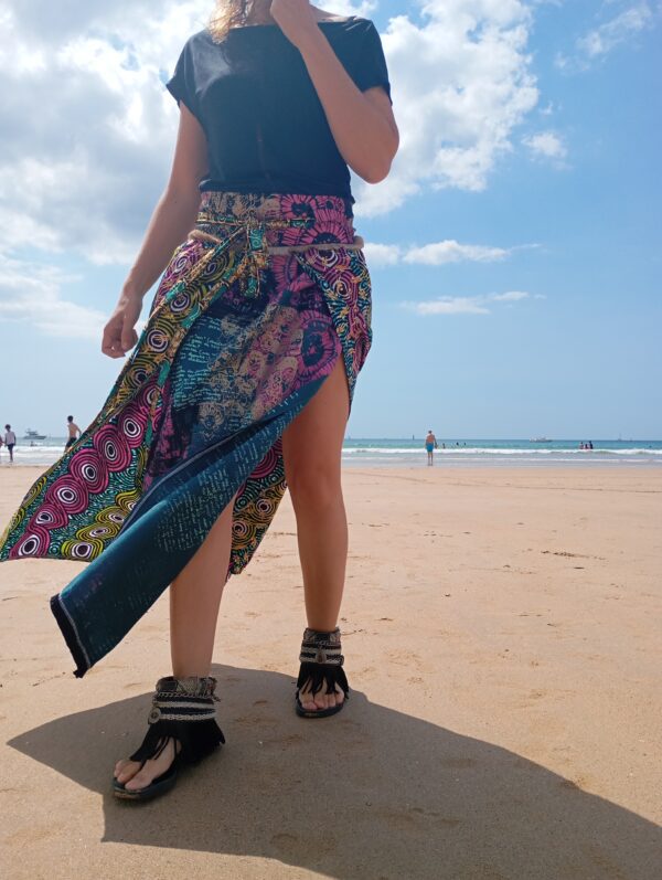 Jupe longue fendue infini rose et vert