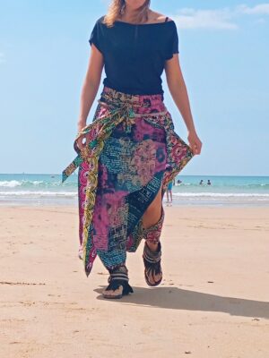 Jupe longue fendue infini rose et vert