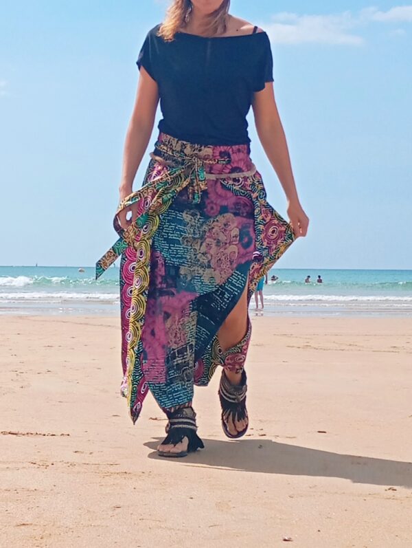 Jupe longue fendue infini rose et vert