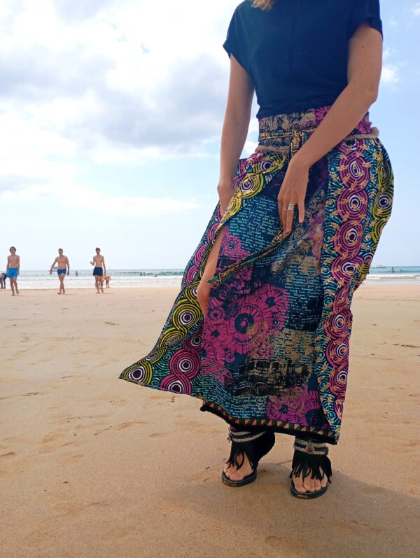 Jupe longue fendue infini rose et vert