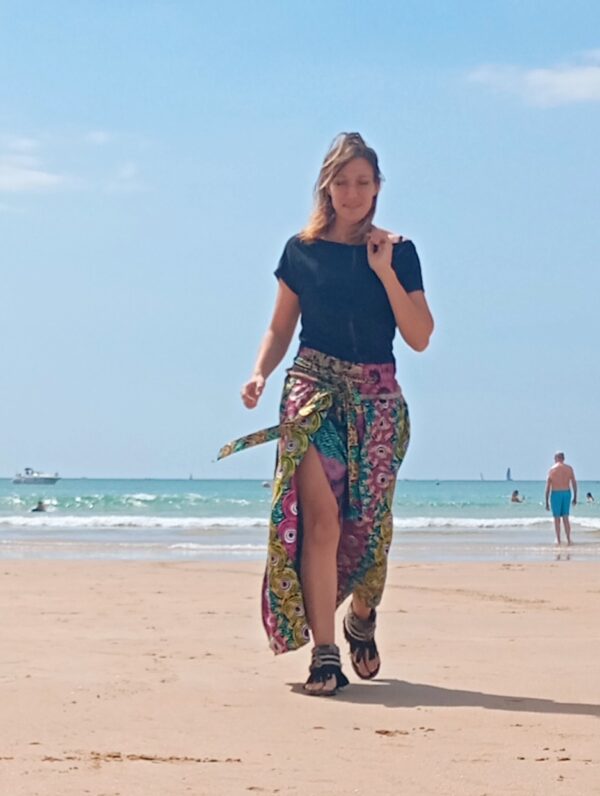 Jupe longue fendue infini rose et vert