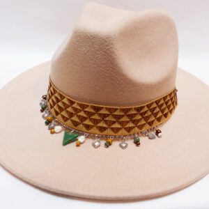 Chapeau à bijou Fedora feutre beige T.U. ajustable