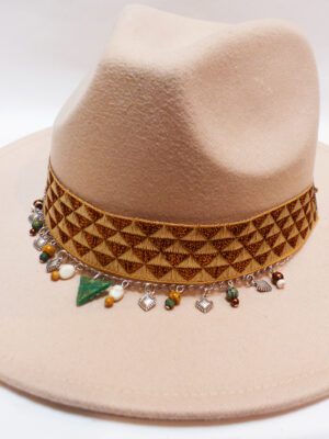 Chapeau à bijou Fedora feutre beige T.U. ajustable