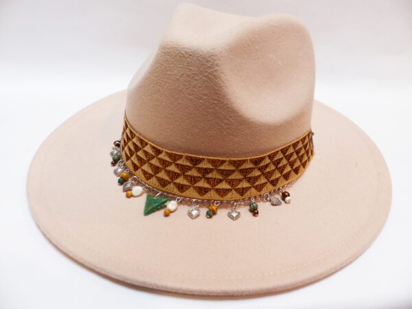 Chapeau à bijou Fedora feutre beige T.U. ajustable