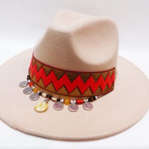 Chapeau à bijou corail en feutre beige T.U. ajustable