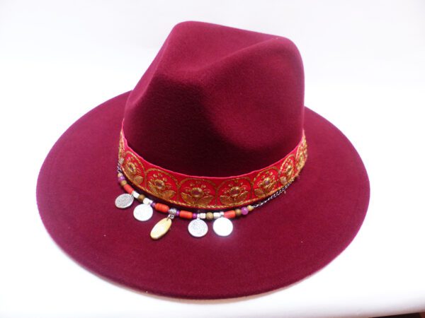 Chapeau à bijou grenadine Fedora feutre lie de vin T.U.