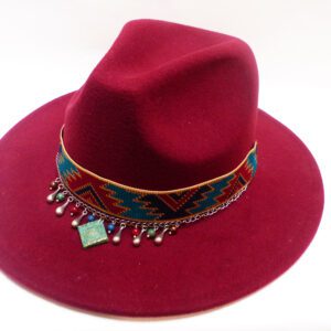 Chapeau à bijou azteque Fedora feutre lie de vin T.U