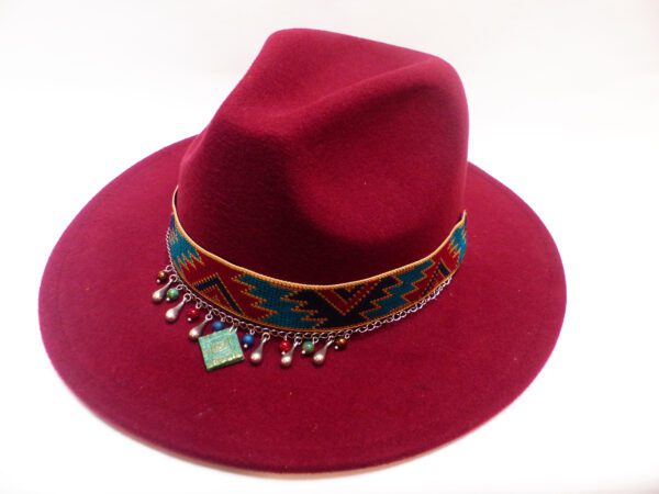 Chapeau à bijou azteque Fedora feutre lie de vin T.U