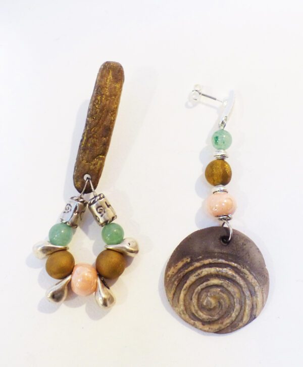 P1250756- Boucles d'oreilles asymétriques mint pêche or