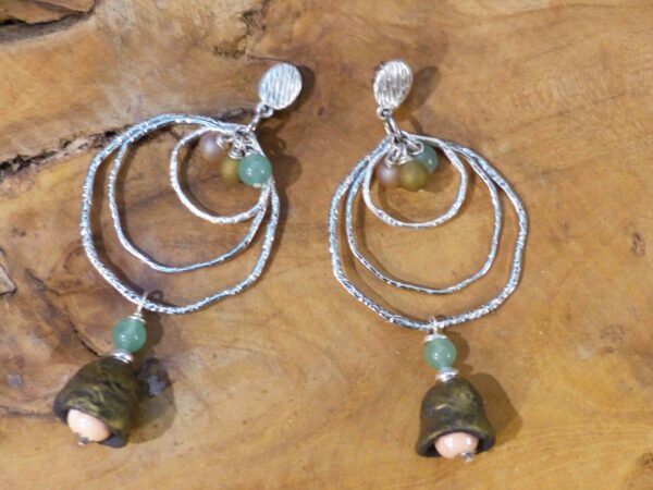 Boucles d'oreilles doubles créoles irrégulières pêche mint or