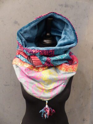 SNOOD ronds roses et turquoise