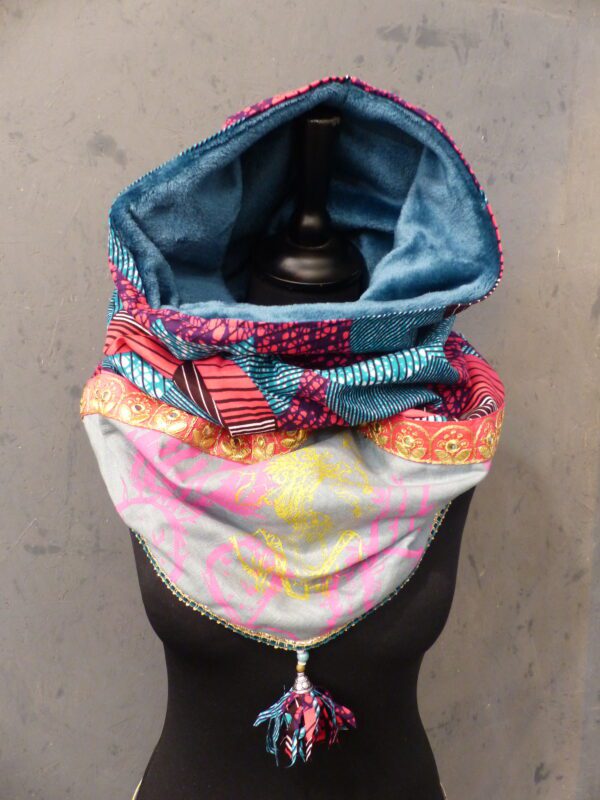 SNOOD ronds roses et turquoise