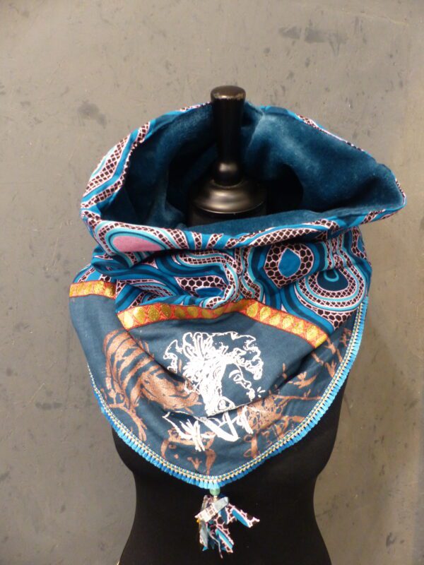 SNOOD féminité rose irisé et turquoise