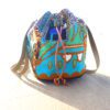 Sac seau patchwork antique marron turquoise