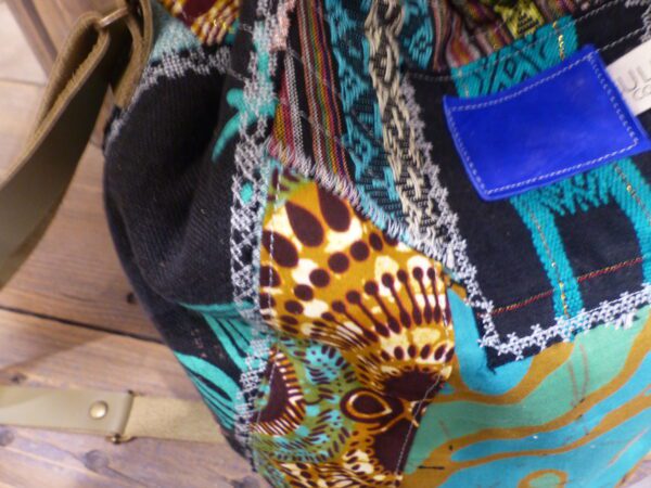 Sac seau patchwork antique marron turquoise