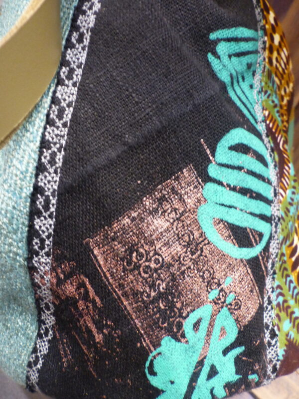 Sac seau patchwork antique marron turquoise