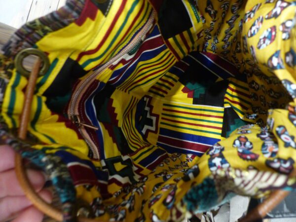 Sac seau patchwork antique marron turquoise