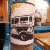 Lampe tube Taxi Brousse lin sérigraphié & carton recyclé