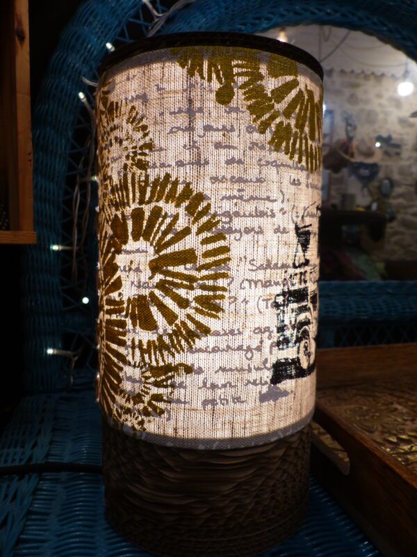 Lampe tube Taxi Brousse lin sérigraphié & carton recyclé