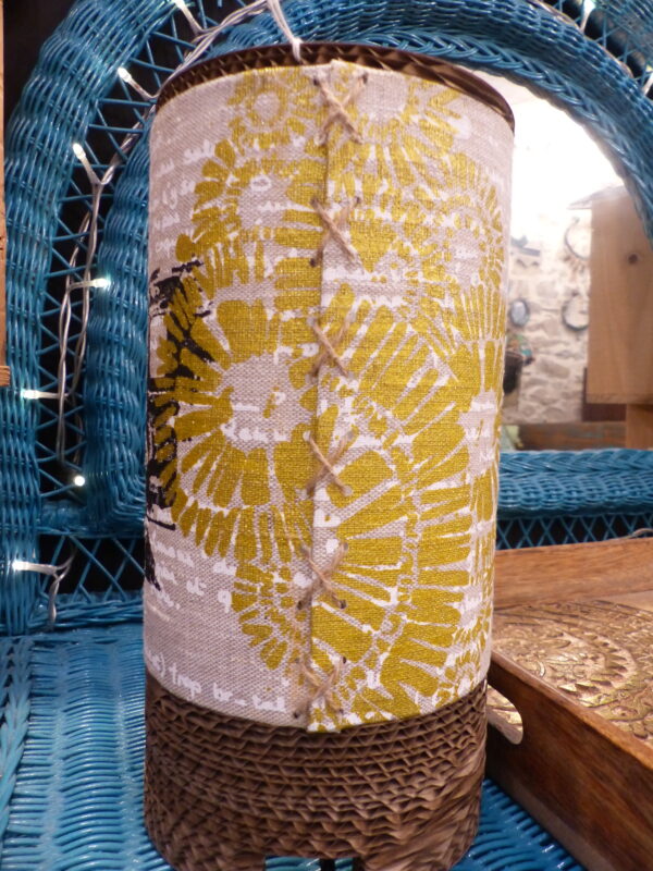 Lampe tube Taxi Brousse lin sérigraphié & carton recyclé