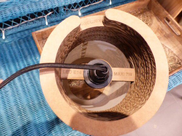 Lampe tube Taxi Brousse lin sérigraphié & carton recyclé