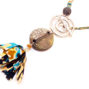 Collier raku Wax toggle vert & canard