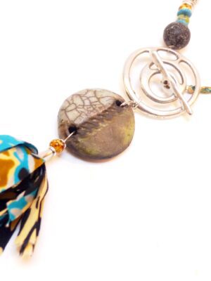 Collier raku Wax toggle vert & canard