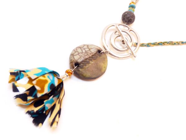 Collier raku Wax toggle vert & canard