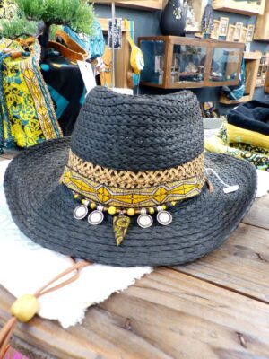 Chapeau mixte taille unique ajustable bijou noir & moutarde