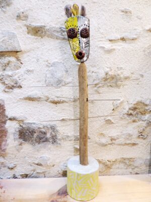 Portant à bijoux Raku/ciment Papou Jaune