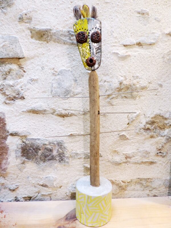 1000039651 Portant à bijoux Raku/ciment Papou Jaune