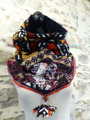 SNOOD wax type bogolan brun rouge