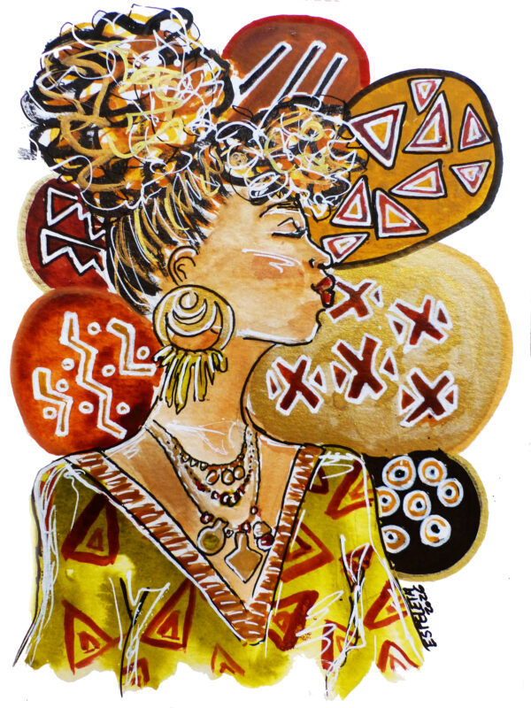 Portrait de femme "Bogolan #1" encadré