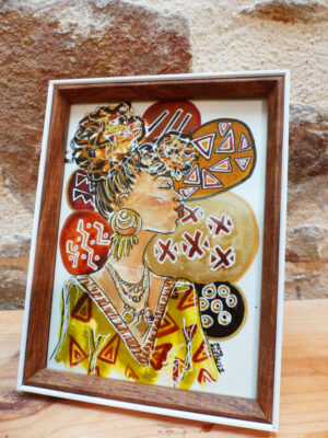 P1300290 Portrait de femme "Bogolan #1" encadré