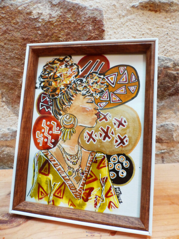 Portrait de femme "Bogolan #1" encadré