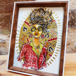 Portrait de femme "Bogolan #4" encadré