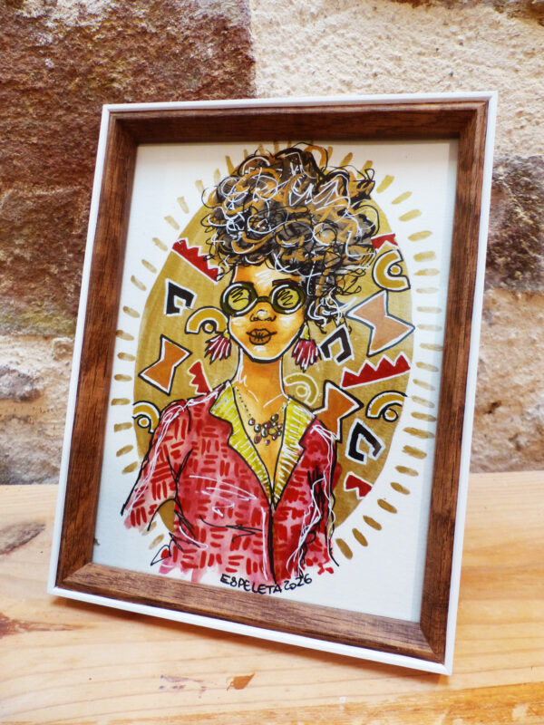 Portrait de femme "Bogolan #4" encadré