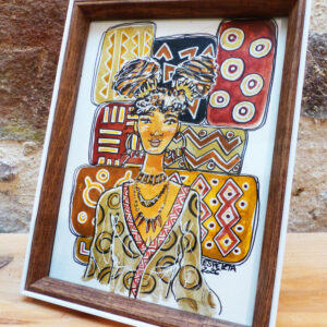 Portrait de femme "Bogolan #2" encadré