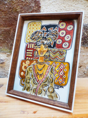 P1300292 Portrait de femme "Bogolan #2" encadré