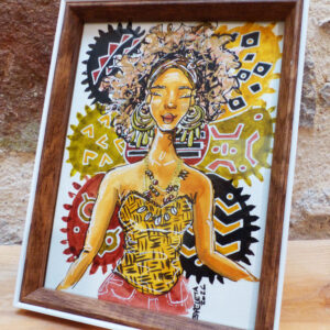 Portrait de femme "Bogolan #3" encadré