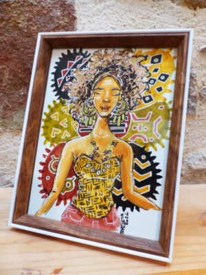 P1300293 Portrait de femme "Bogolan #3" encadré