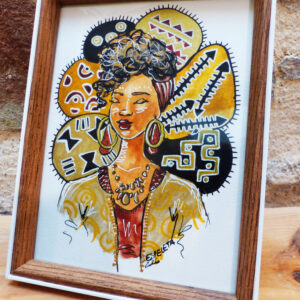 Portrait de femme "Bogolan #7" encadré