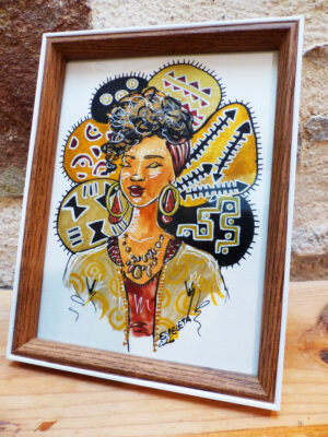 P1300296 Portrait de femme "Bogolan #7" encadré