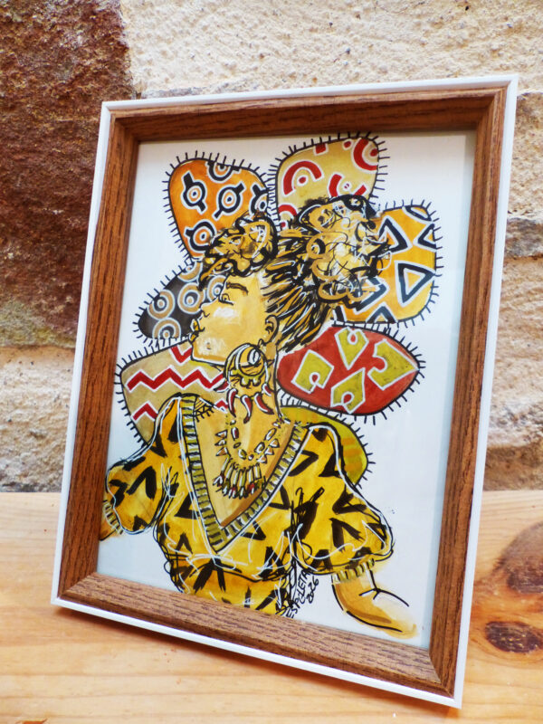 Portrait de femme "Bogolan #8" encadré