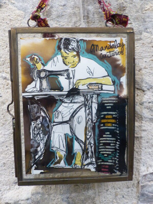 Croquis de Birmanie "tailleur à Mandalay" cadre-vitrine