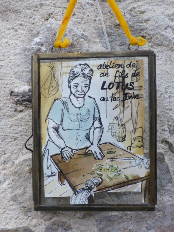 P1300305 Croquis de Birmanie "tisserande fibre de lotus" cadre-vitrine