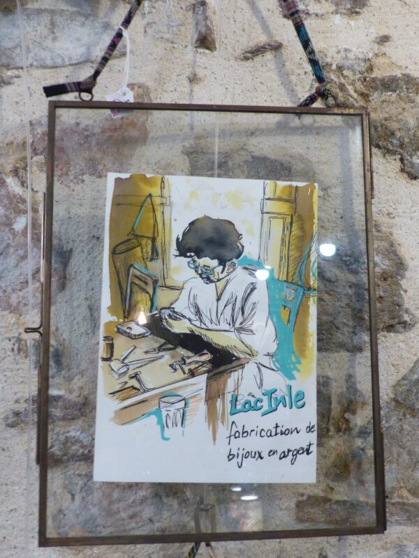 Croquis Birmanie "Bijoutier lac Inle" cadre-vitrine