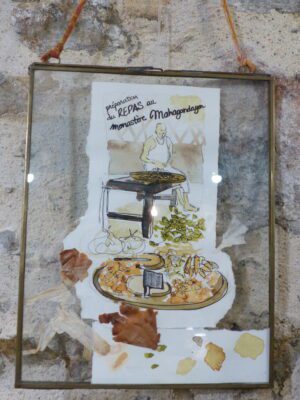 P1300315 Croquis de Birmanie "Cuisine du temple" cadre-vitrine